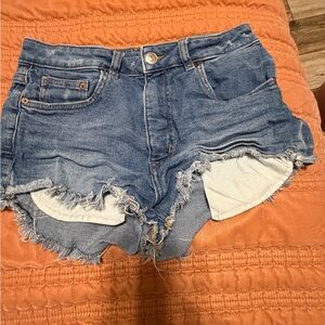 Divided Blue Frayed Jean Shorts